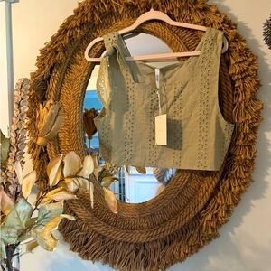 Beautiful Boutique 70/20 Olive Green Smocked Schiffli Eyelet Mini Crop Top